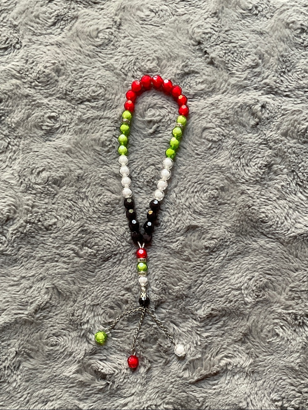 Multicolor Beaded Tassel Prayer Beads - Red, Green, White, Black